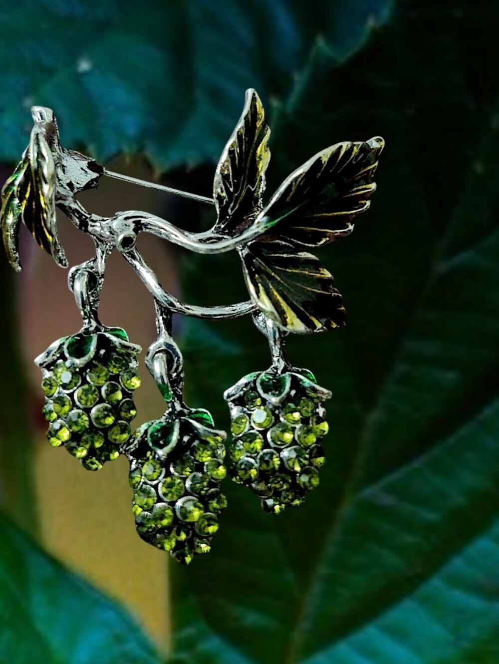 Green Crystal Berry Cluster Brooch